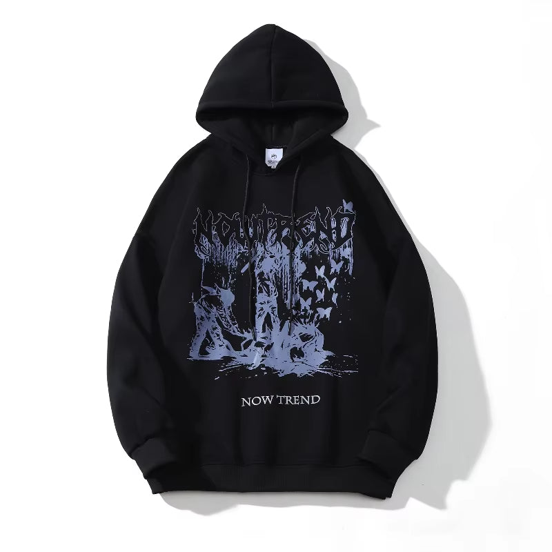 2026 Dark Streetwear Retro Graphic Print Brown Mens Hip Hop Hoodies Pullover Vintage Clothes Women Hooded Sweatshirt Manga Larga