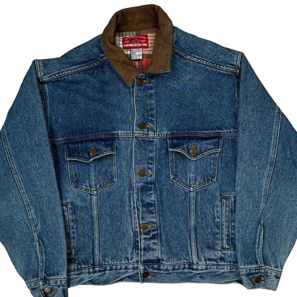 Marlboro Collared Denim Jacket - Small Blue Cotton