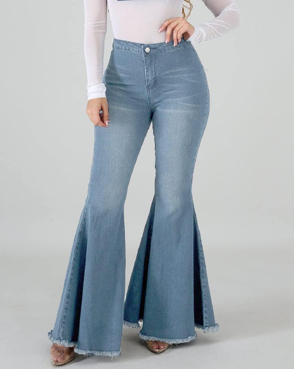 Bell Bottom Jeans for Women High Waisted Skinny Ripped Destroyed Flare Classic Denim Pants Fashion
