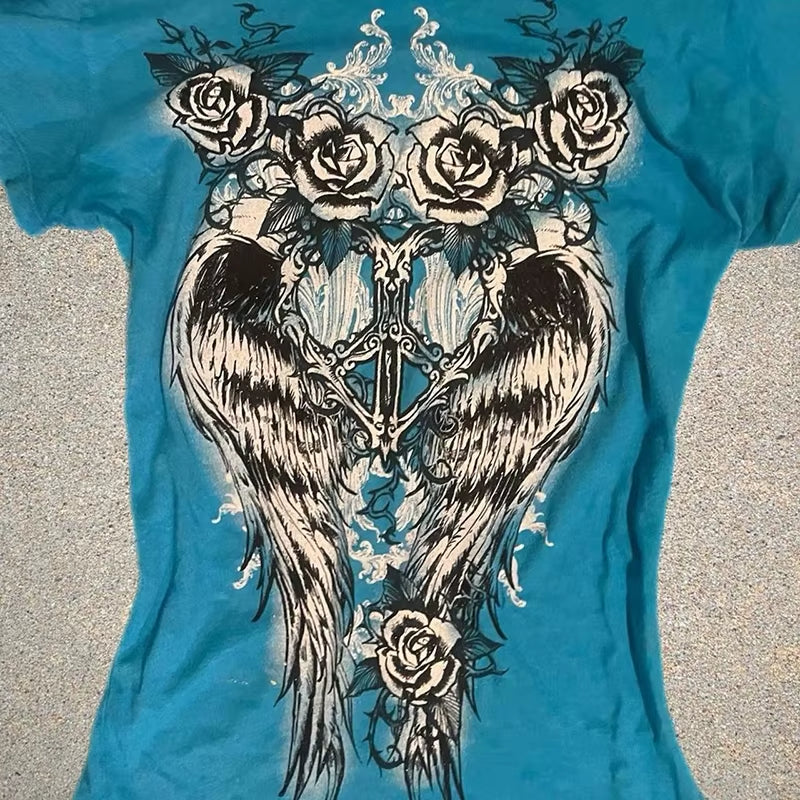 Y2K Gothic Slim Tee Femme Crop Top 90S Vintage Clothes Women Tshirts Punk Sexy Short Sleeve Summer Streetwear Hotgirl T Shirt