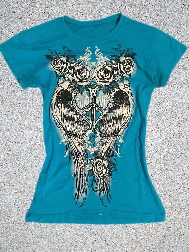 Y2K Gothic Slim Tee Femme Crop Top 90S Vintage Clothes Women Tshirts Punk Sexy Short Sleeve Summer Streetwear Hotgirl T Shirt