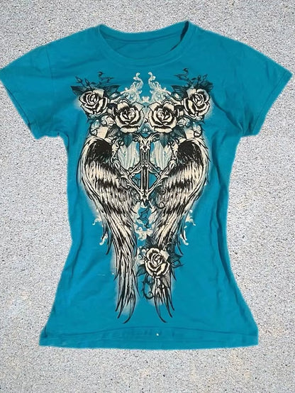 Y2K Gothic Slim Tee Femme Crop Top 90S Vintage Clothes Women Tshirts Punk Sexy Short Sleeve Summer Streetwear Hotgirl T Shirt