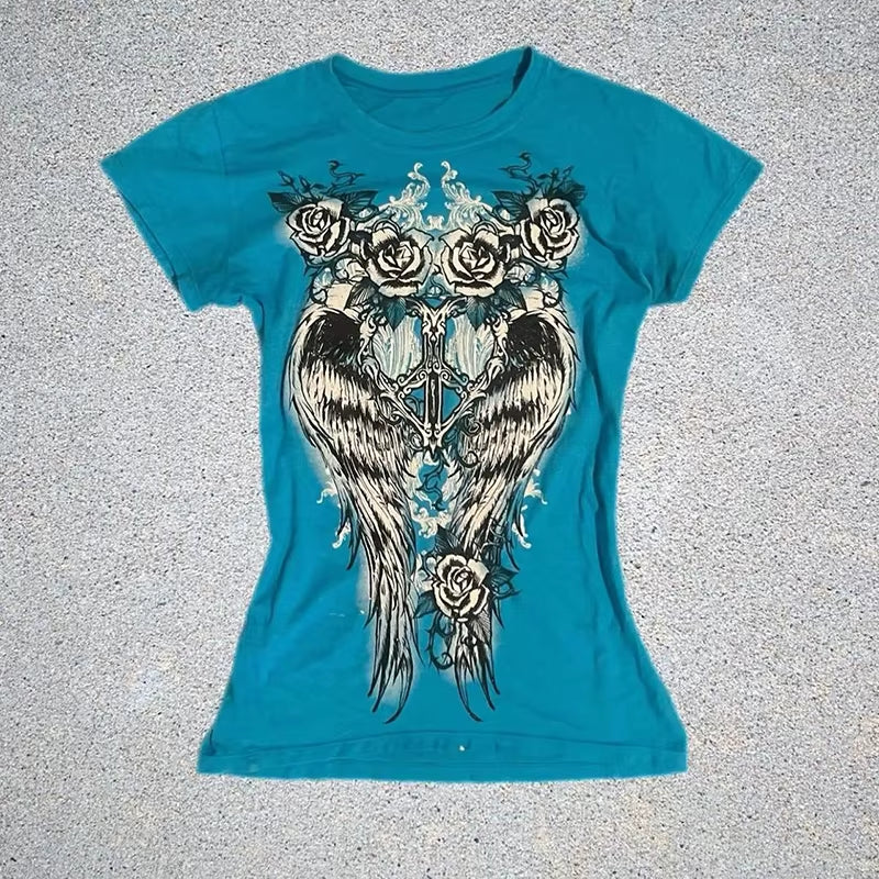 Y2K Gothic Slim Tee Femme Crop Top 90S Vintage Clothes Women Tshirts Punk Sexy Short Sleeve Summer Streetwear Hotgirl T Shirt