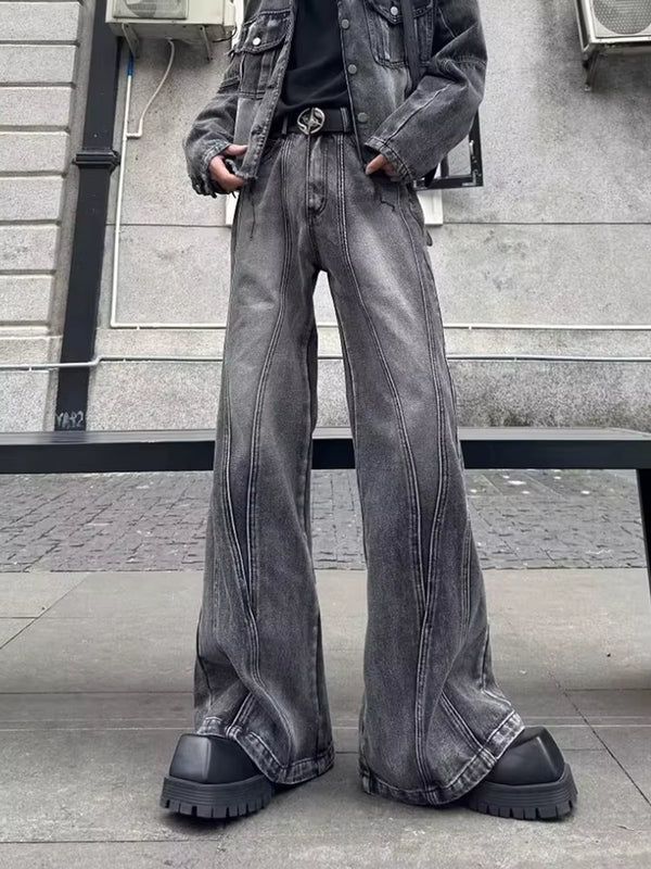 2025 Trashy Y2K Streetwear Washed Grey Baggy Stacked Flare Jeans Pants Men 90S Vintage Clothes Hip Hop Luxury Male Long Trousers