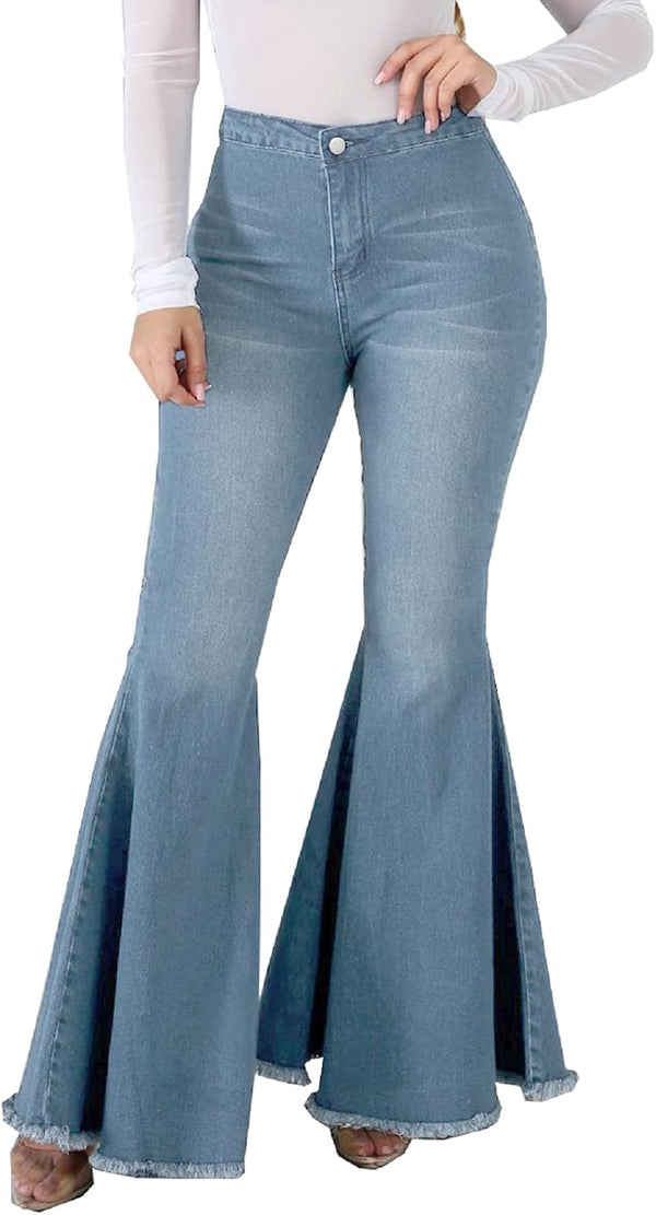 Bell Bottom Jeans for Women High Waisted Skinny Ripped Destroyed Flare Classic Denim Pants Fashion
