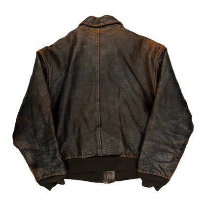 70S Avirex Flight Leather Jacket - Large Brown Leather