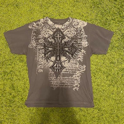 Men's Y2K Vintage T-Shirt Gothic Cross Graphic Print T-Shirt Round Neck Short Sleeve Tops