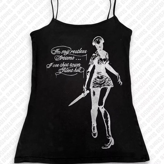 Aesthetic Goth Cami Emo Girl Y2K Crop Top Vintage Clothes Letter Print Baby Tee Summer Harajuku Sleeveless Slim 2000S Streetwear