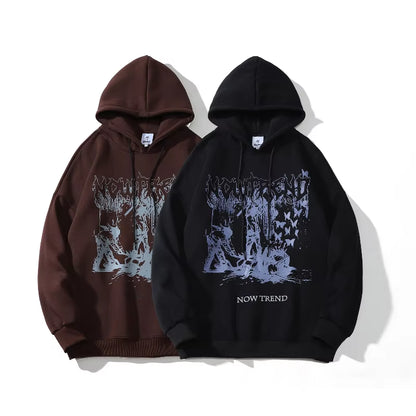 2026 Dark Streetwear Retro Graphic Print Brown Mens Hip Hop Hoodies Pullover Vintage Clothes Women Hooded Sweatshirt Manga Larga