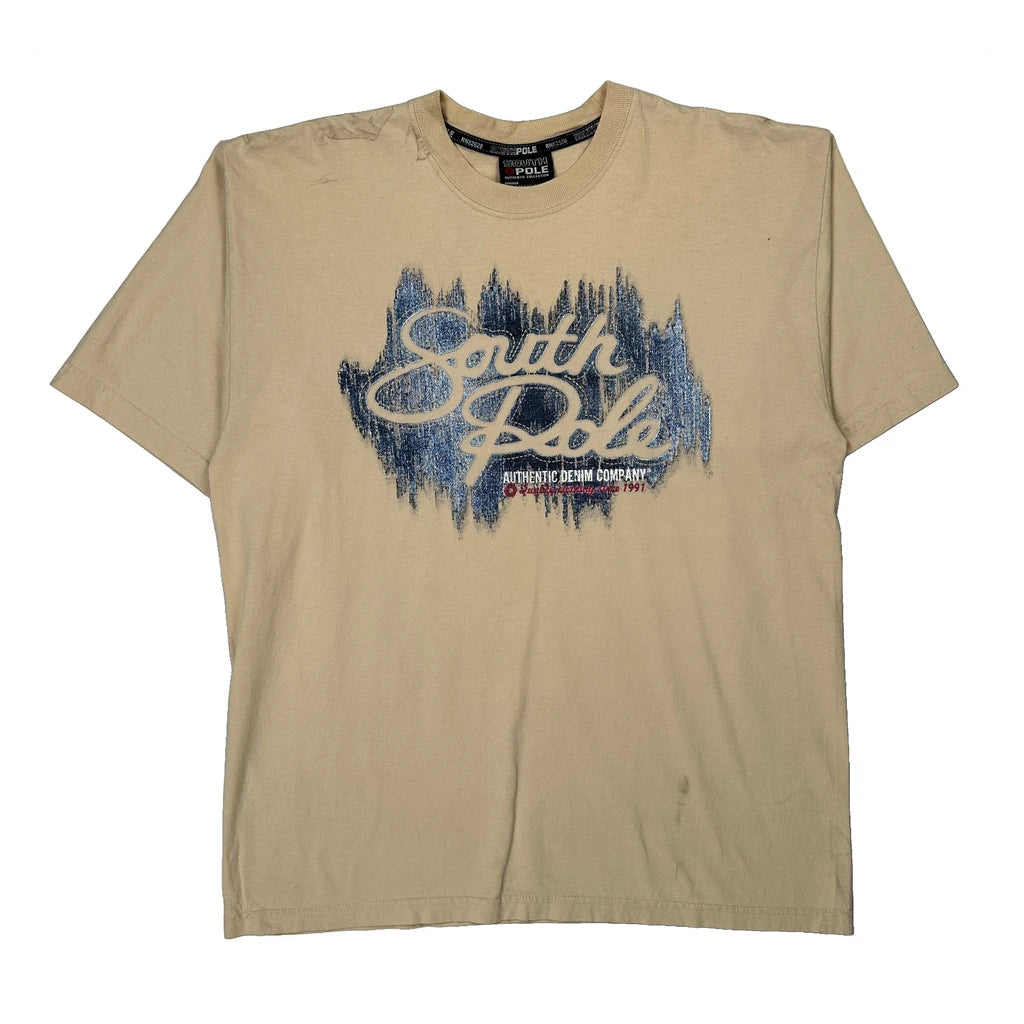 Southpole Graphic T-Shirt - Large Beige Cotton