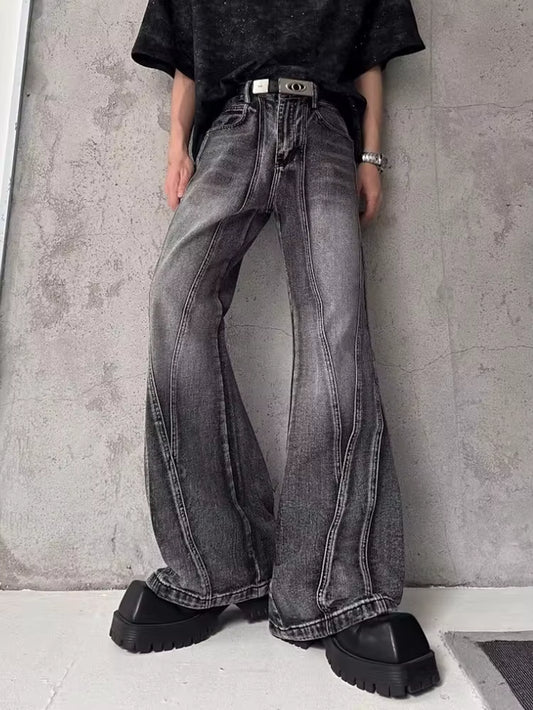 2025 Trashy Y2K Streetwear Washed Grey Baggy Stacked Flare Jeans Pants Men 90S Vintage Clothes Hip Hop Luxury Male Long Trousers