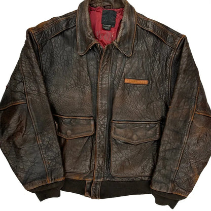 70S Avirex Flight Leather Jacket - Large Brown Leather