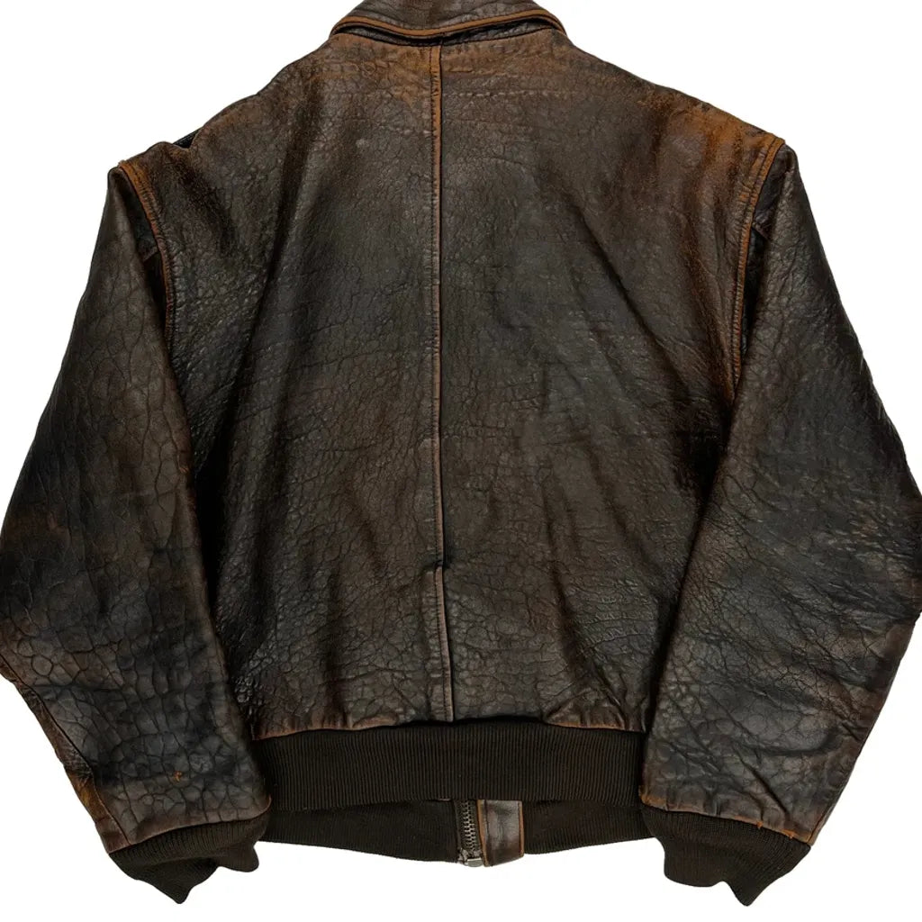 70S Avirex Flight Leather Jacket - Large Brown Leather