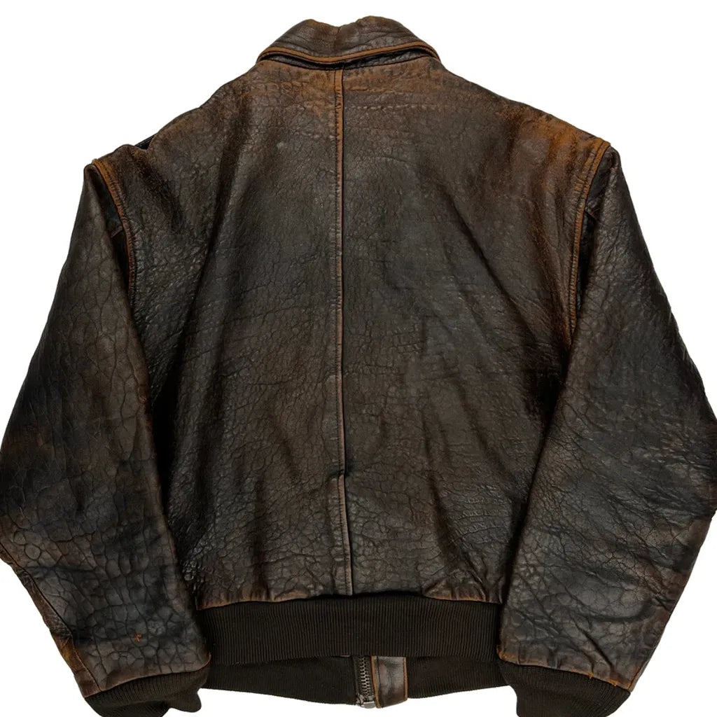 70S Avirex Flight Leather Jacket - Large Brown Leather