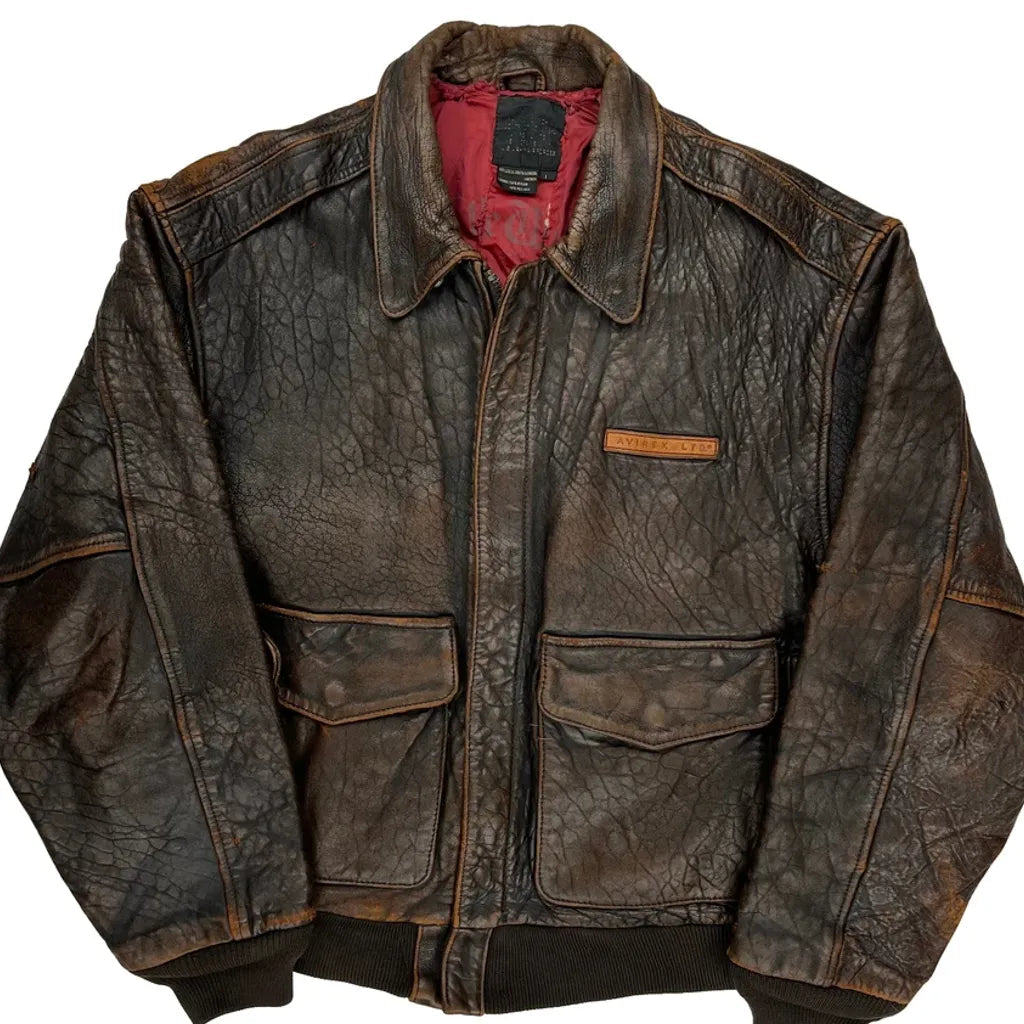 70S Avirex Flight Leather Jacket - Large Brown Leather